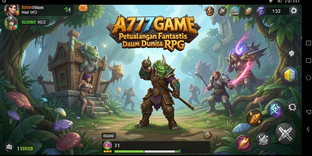 Screenshot A777GAME menunjukkan pertarungan epik di dunia RPG yang menakjubkan.