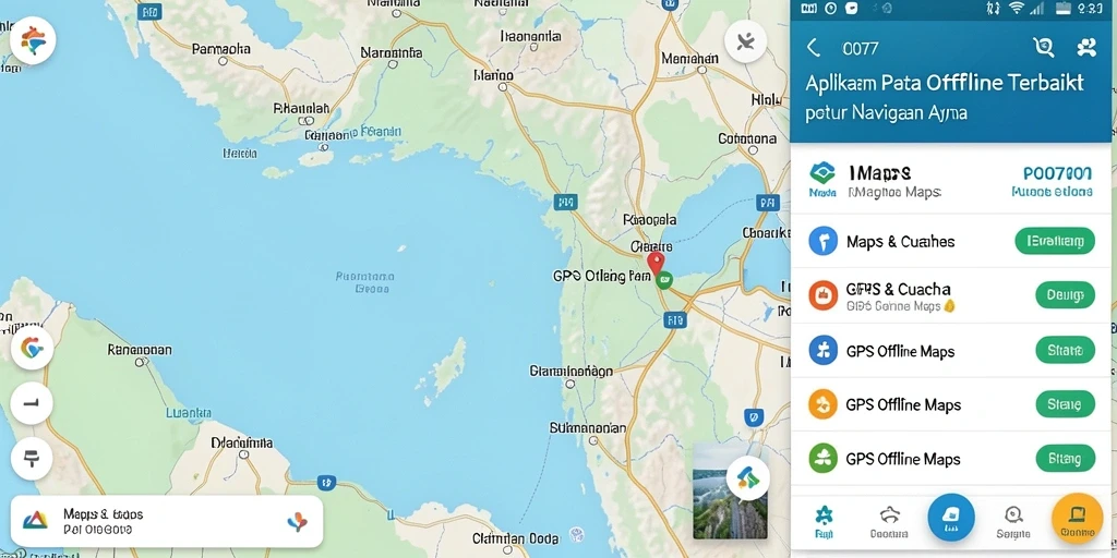 Tampilan antarmuka aplikasi C0077 untuk GPS Offline Maps.