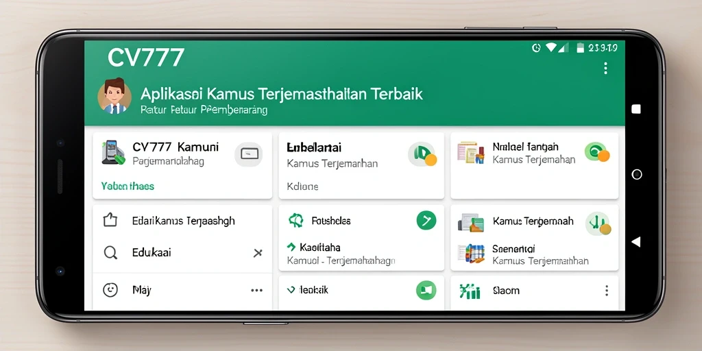 Tampilan antarmuka aplikasi Kamus Terjemahan CV777 yang user-friendly.