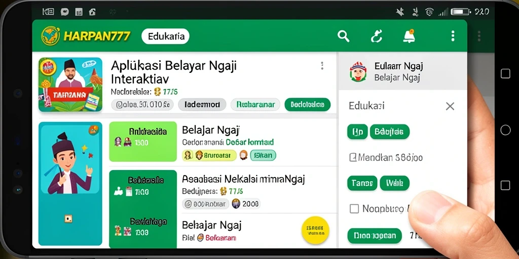 Antarmuka aplikasi HARAPAN777 yang menarik dan interaktif untuk belajar ngaji.