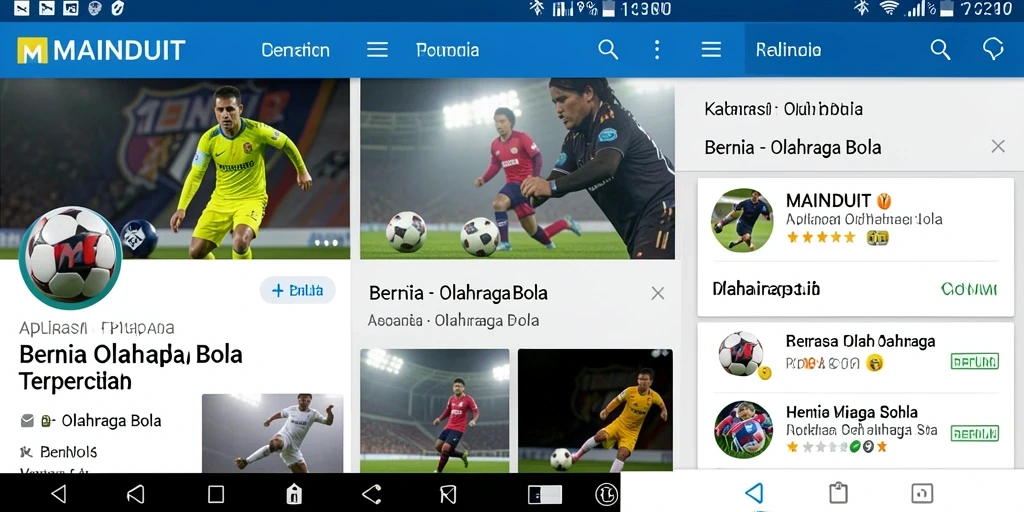 Antarmuka aplikasi MAINDUIT yang menampilkan berita olahraga bola.
